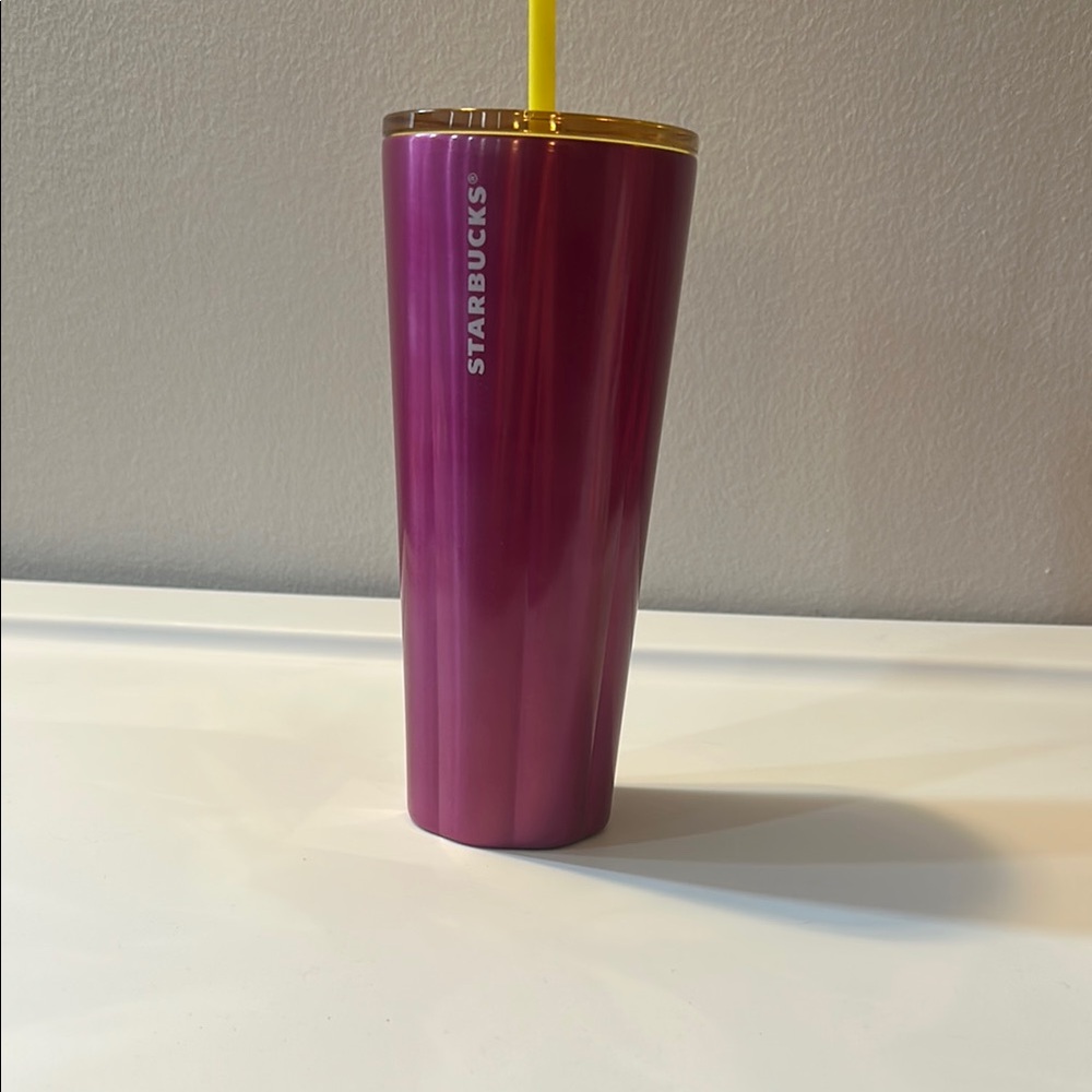 Starbucks Fuchsia Tumbler with Bright Yellow Lid